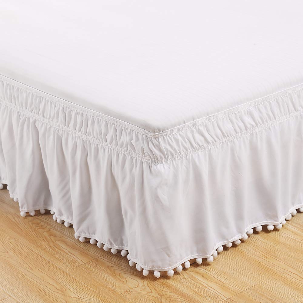 Bed Skirt, Hotel, Elastic, Dust, Easy To Fit, Wrinkles, Light-Resistant, Equipped Valance-A (White, 99 * 190cm)