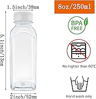 Vista 2 de 8 botellas de plástico de 8 onzas, recipientes reutilizables para bebidas a granel para jugo, leche y otras bebidas, tapa blanca
