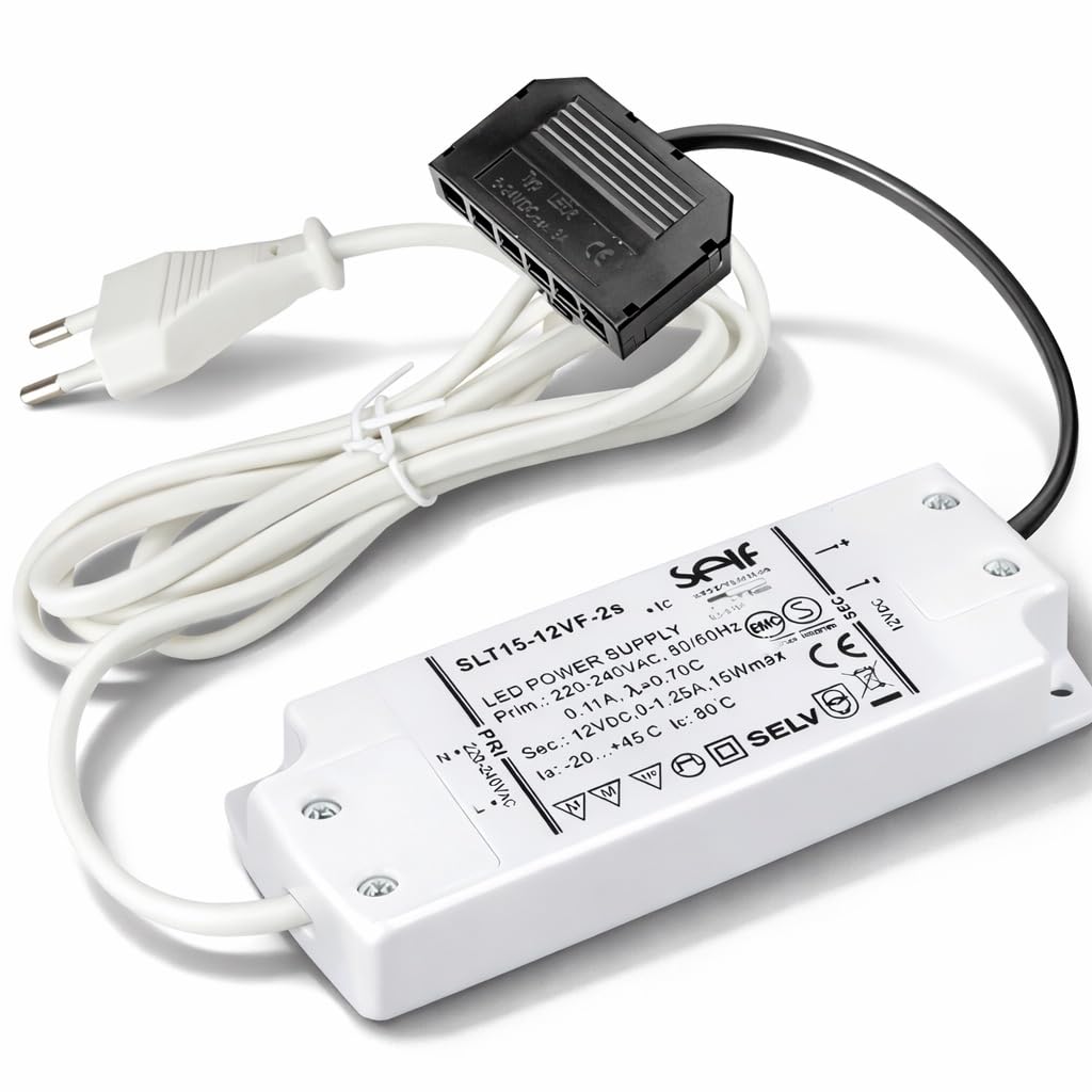 6er Set LED Möbel Einbauleuchten Edelstahl Gebürstet superflach 3W warmweiß 3000K 180lm 12V mit 15W LED Trafo 230V Zuleitung. LED Spots für das Wohnzimmer, Küche oder Bad.