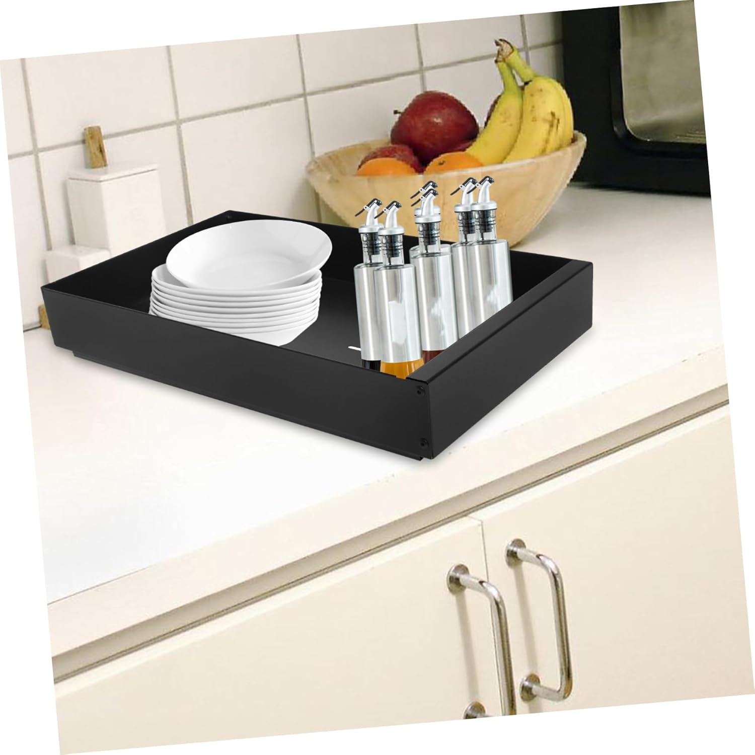 Mobestech Slide Out Dish Storage Rack Compact Drying Rack for Kitchen Under Cabinet Pull Out Shelves Nano Adhesive Strip