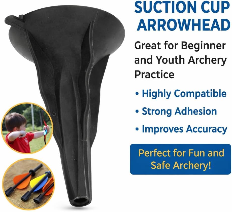 10Pcs Safety Rubber Arrow Tips, Soft Rubber Arrowhead Suction Cup Arrow Heads for Children Hunting Game Outdoor Sports (Black)