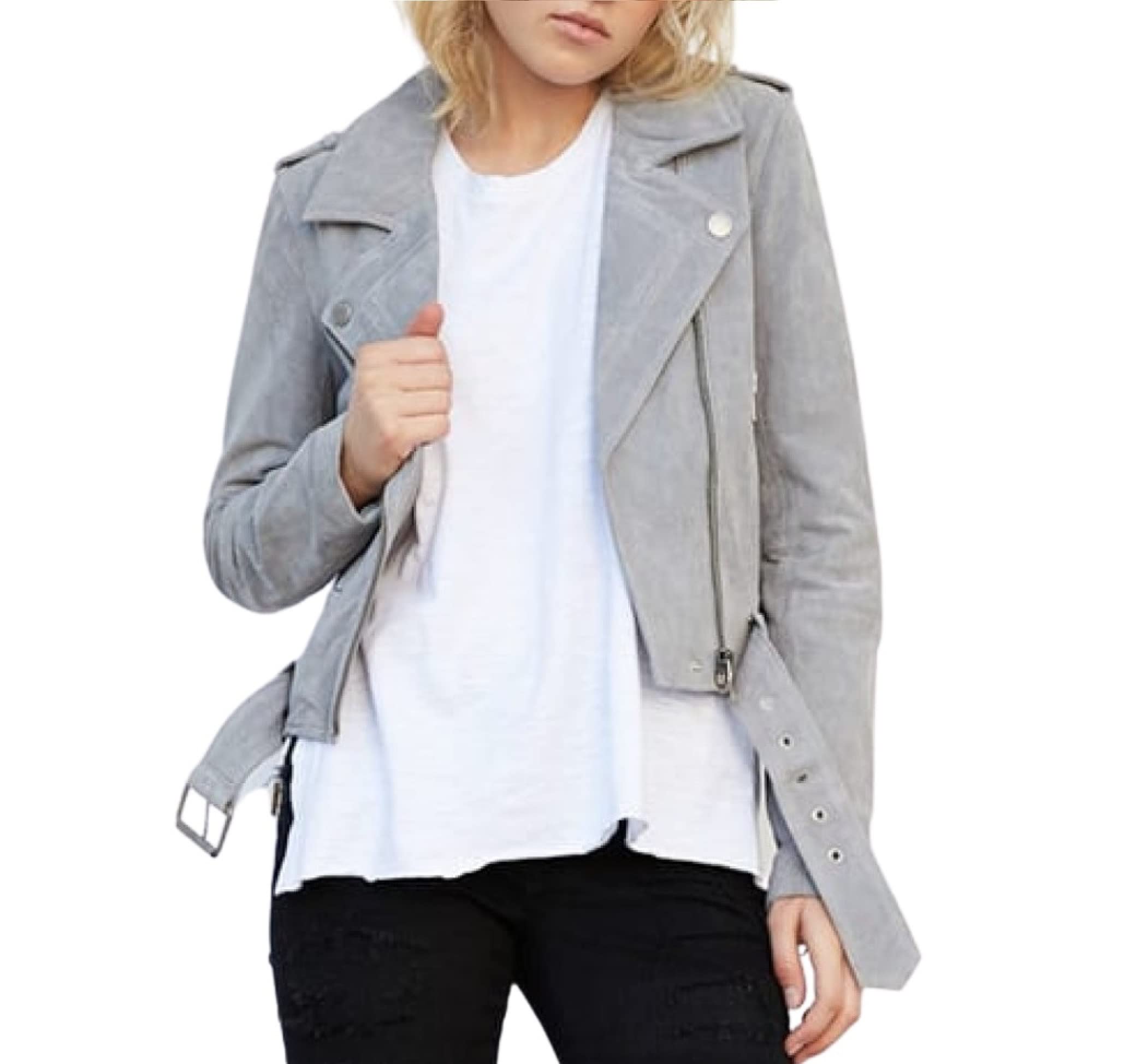 [BLANKNYC] Luxury Clothing Cropped Suede Leather Motorcycle Jacket Abbigliamento di lusso Cortato Giacca Moto in Pelle Scamosciata Donna