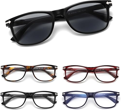 Loycco Paquete de 5 lentes de lectura para mujeres y hombres, con bloqueo de luz azul, bisagra de resorte (5 unidades cuadradas mezcladas (negro +