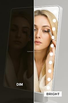Busstier Led Lighted Makeup Mirror Touch Table Top Mirror with Adjustable Playing Head with 3 Light Modes White Light Daylight Warm Light