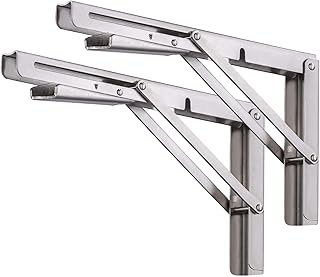 Folding Shelf Brackets 12 Inch, Pynsseu Heavy Duty Stainless Steel Collapsible Wall Mounted Shelf Bracket for DIY Table Work Bench, Space Saving DIY Bracket, 2 Pack