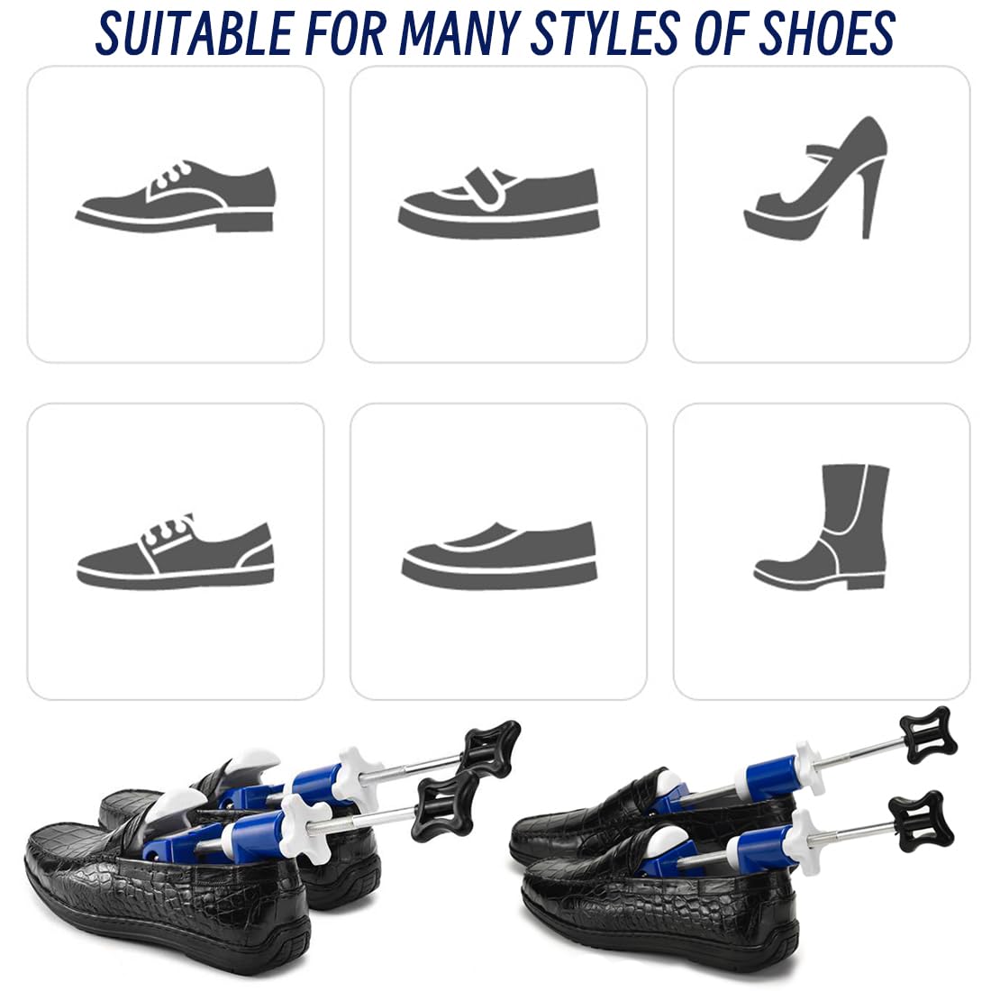 Wailicop Shoe Stretcher, 2 Stück Schuhspanner Mit Schuhlöffel für Damen und Herren, Schuhweiter, Schuhe dehnen, Stiefeldehner zum Weiten