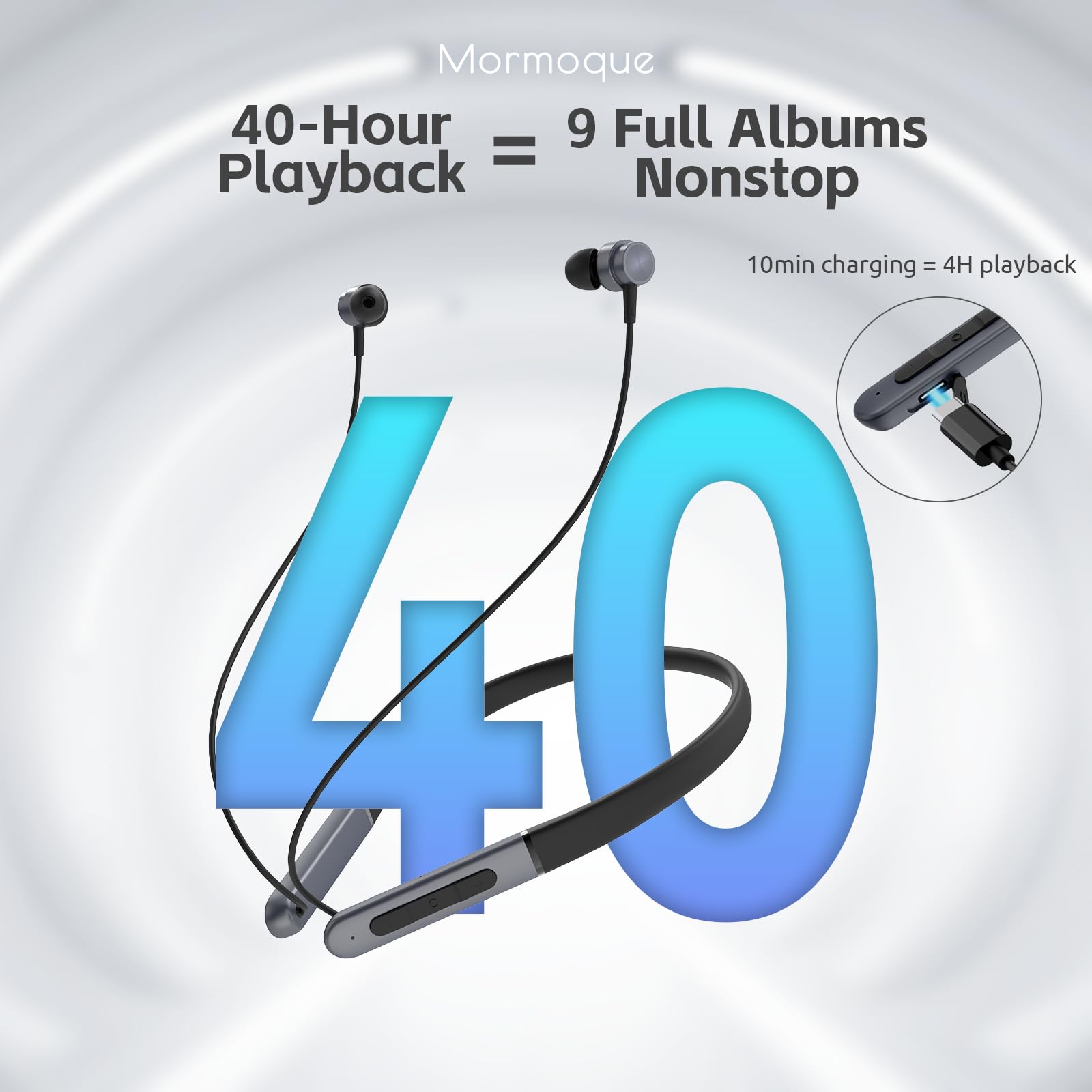 MORMOQUE Cuffie Bluetooth con archetto da collo, auricolari wireless con interruttore magnetico, microfono integrato, 40 ore di riproduzione, ENC + IPX6 impermeabile HD bass, per sport, corsa