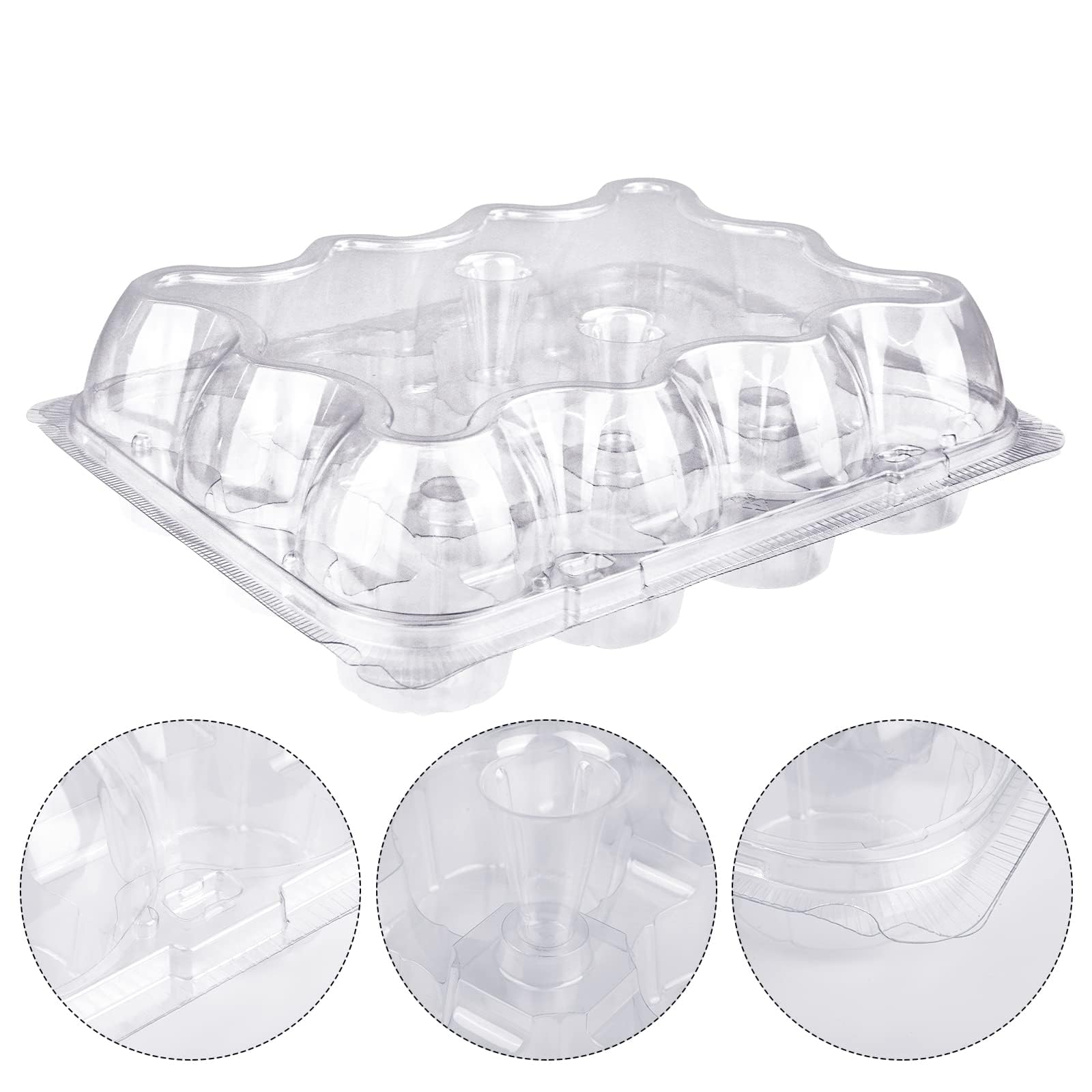 12 unidades x 15 juegos de recipientes para cupcakes, 12 cajas de plástico para cupcakes de plástico transparente desechables con tapa alta desmontable 3