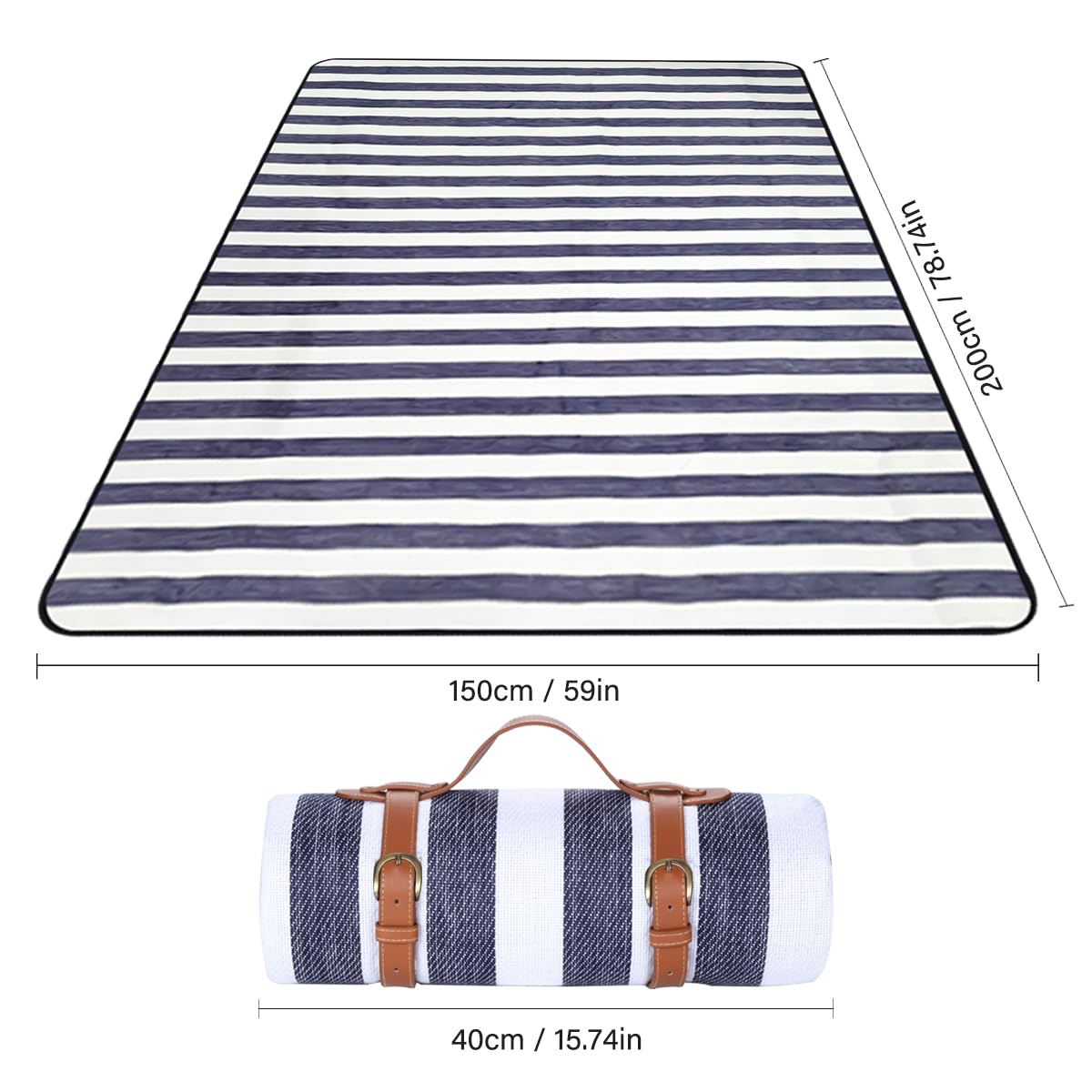 LIYUABU Koc piknikowy 150 x 200 cm, wodoszczelny, przenośny, bardzo duży koc plażowy, odporny na piasek, izolowany z uchwytem do noszenia, idealny na piknik/outdoor/kemping/plażę/park
