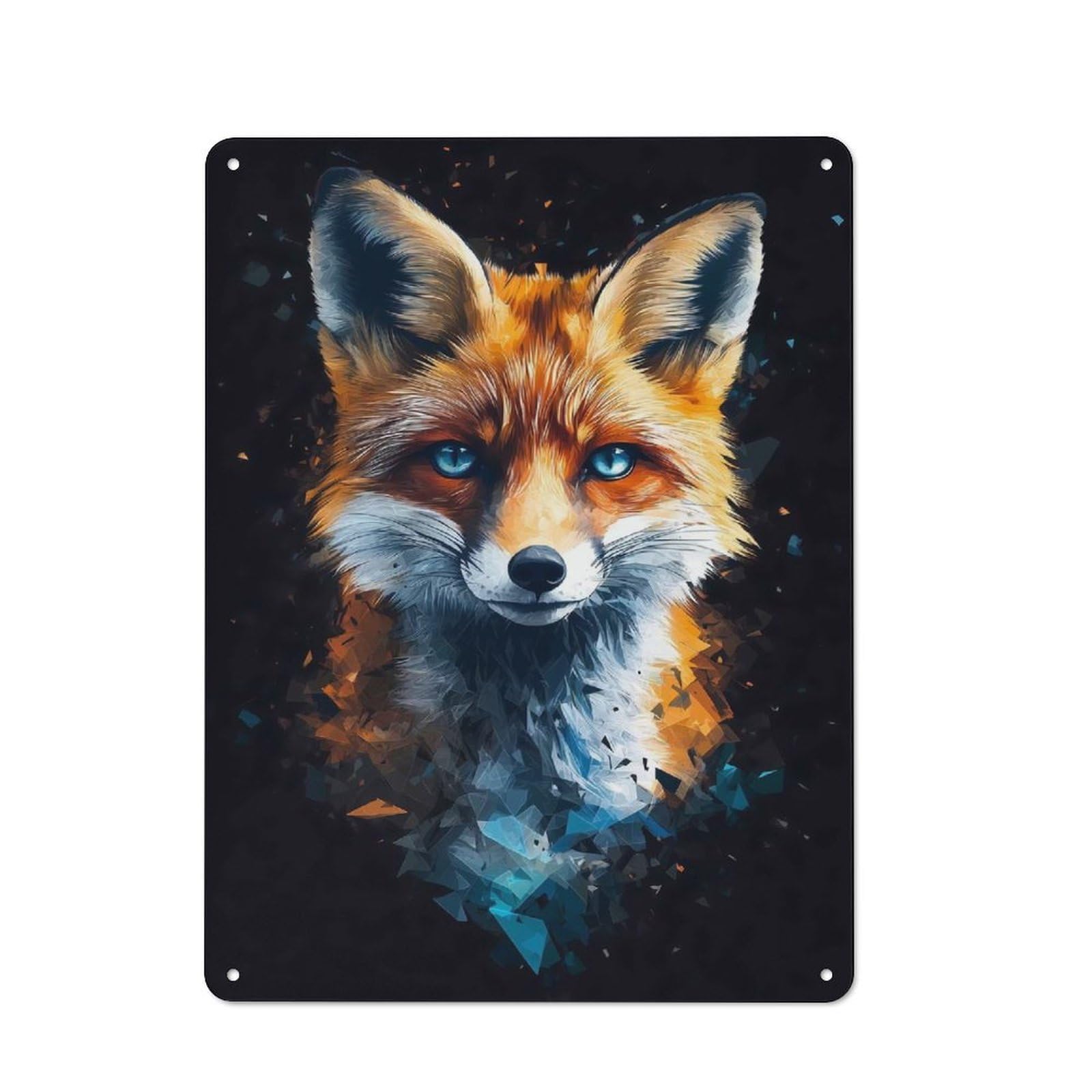 Junmoney Fox Portrait Rustic Metal Sign 40X30cm For Hobby Room Or Studio, Suited To Hobby Room Decor Fans