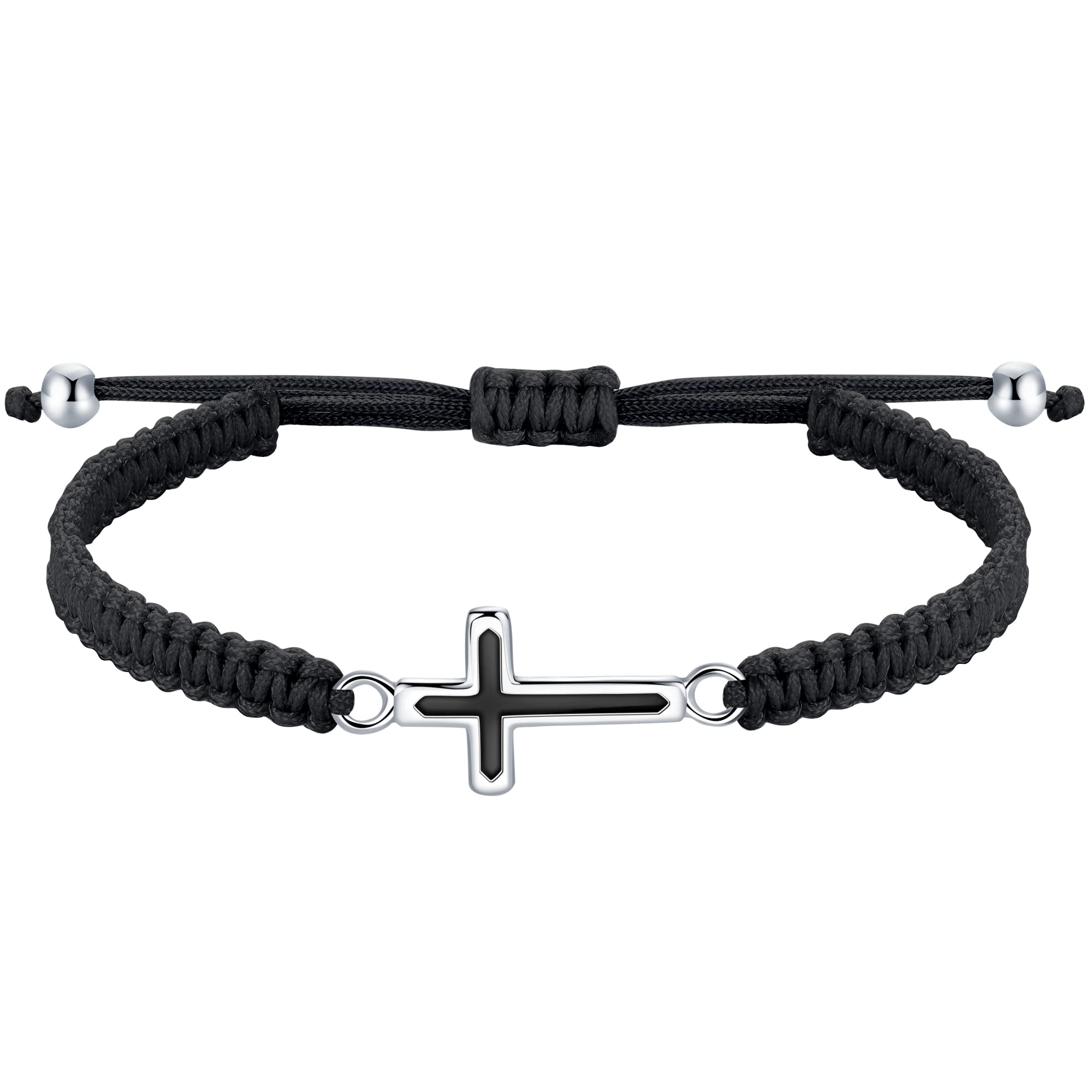 J.EndéarCruz Pulsera Amuleto para Mujer Niña Plata de Ley 925 Hecho A Mano Suerte Espíritu Joyería Comunión Bautizo Regalo para Hombre Unisex