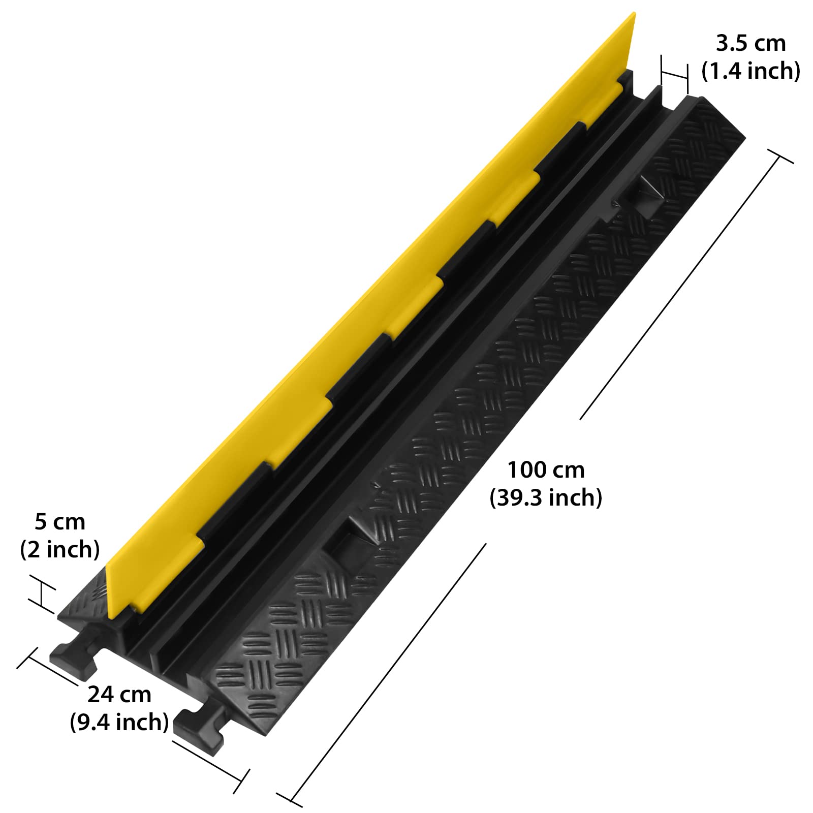 UISEBRT 4 ponticelli per pavimento, canalina per cavi modulare, in gomma, base a 2 canali, 100 x 24 x 5 cm, nero/giallo