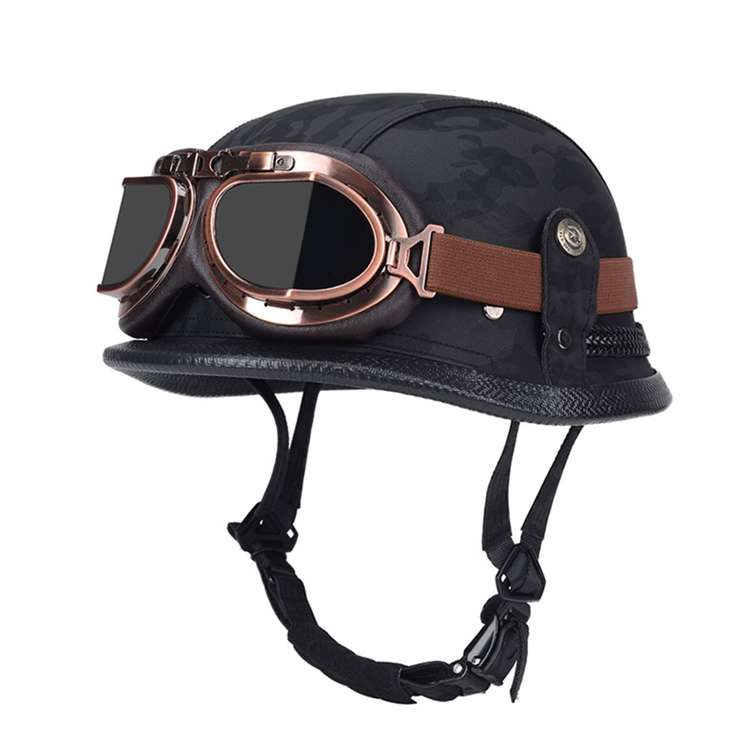 Motorcycle Helmet, Vintage Helmet with Pilot Goggles Wehrmacht Helmet, Ece Approved Vintage Half Shell Helmet (color: B38, Size: M=56~57 Cm/138),2XL=59~60cm Sporting Goods