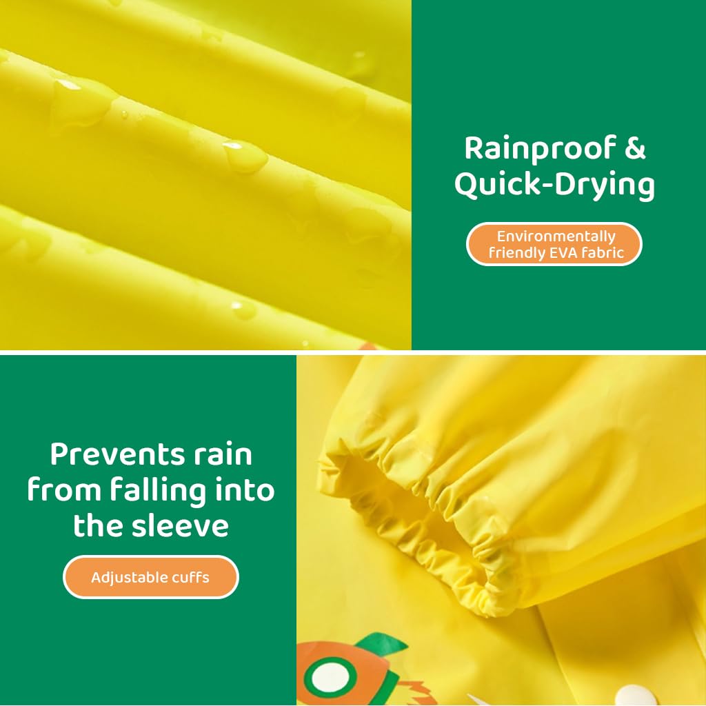 PATPAT® Dinosaur Kids Rain Coat EVA Hooded Rain Jacket with Transparent Wide Hood Brim Cartoon Rain Coat for Kids with Storage Pouch, Knee-length Kids Rain Coat for Boys Girls 3-4 Years Old, S - Image 6 thumbnail