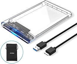 ELUTENG SSD External Hard Drive Enclosure 2.5 inch SATA to USB3.0 UASP Clear Portable Hard Drive Case Max 2T HDD Tool-Free Transparent Compatible for Windows