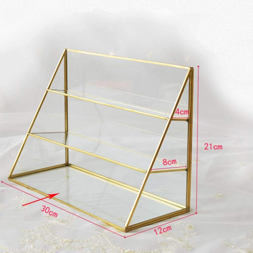 Transparent Metal Glass Three-Layer Display Rack, Cosmetic Jewelry Beads Storage Rack