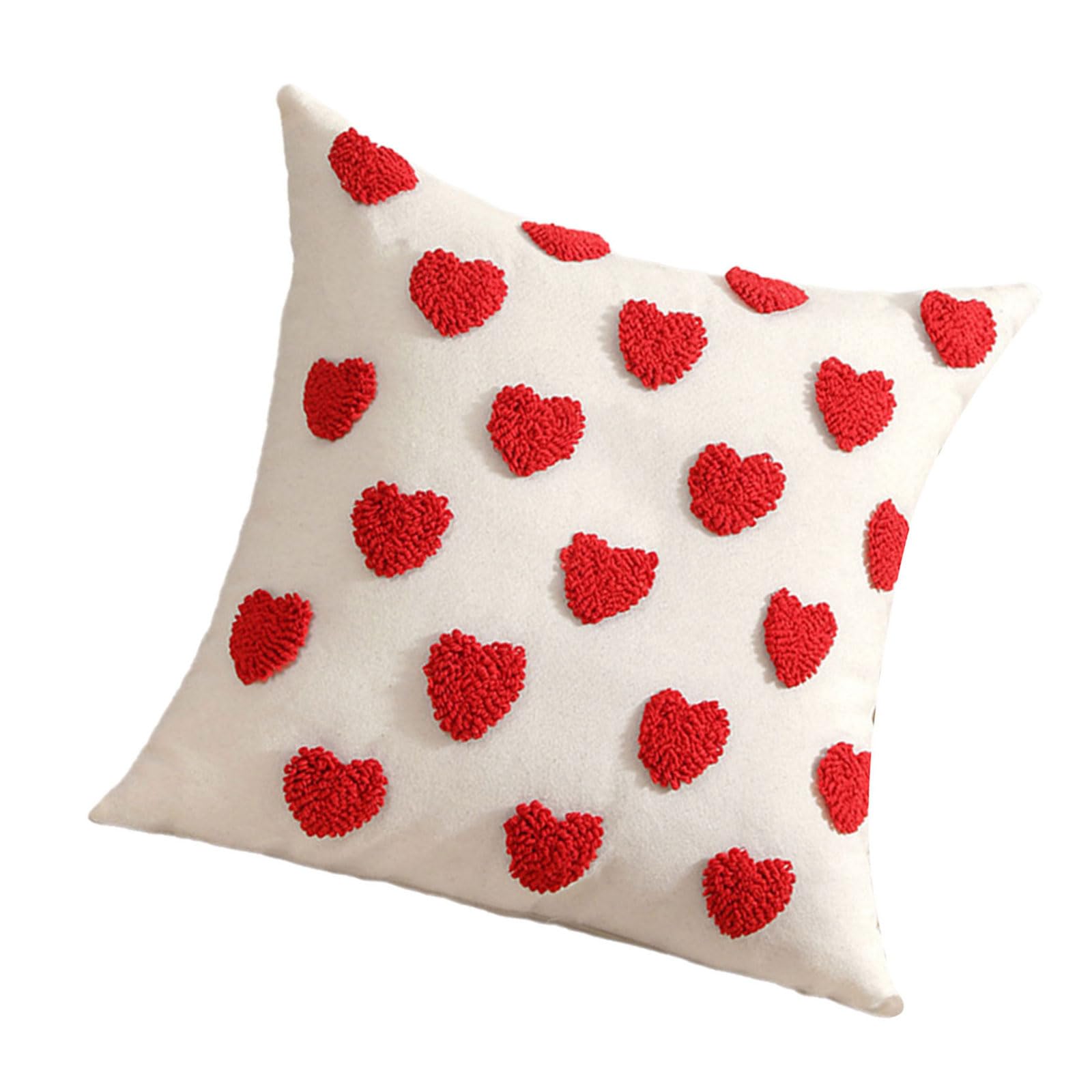 Buxuaaaa Love Heart Accent Pillowcase with Florals Embroidery, Soft Polyester Cotton Pillow Cushions for Romantics Home Sofa Cushions Covers