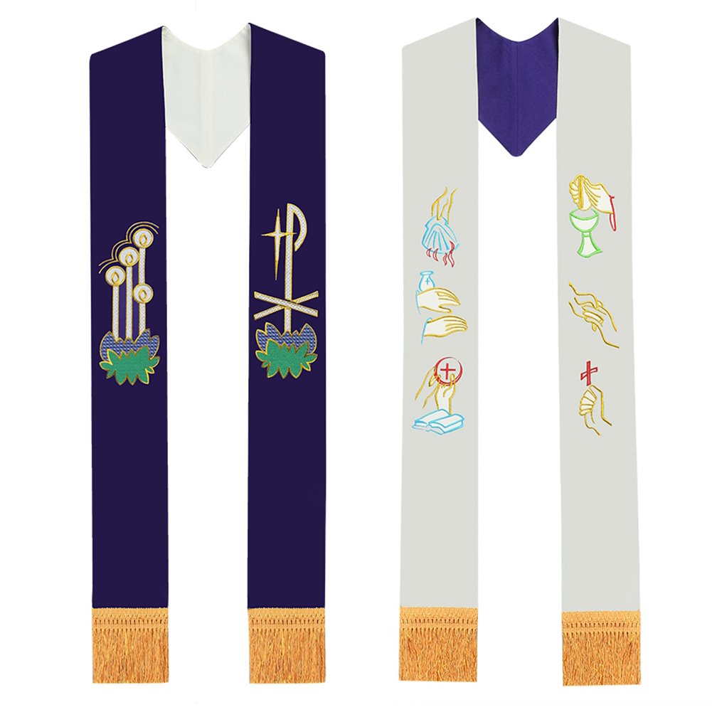 Blessume Men's Purple And White Purple & White Reversible Stole