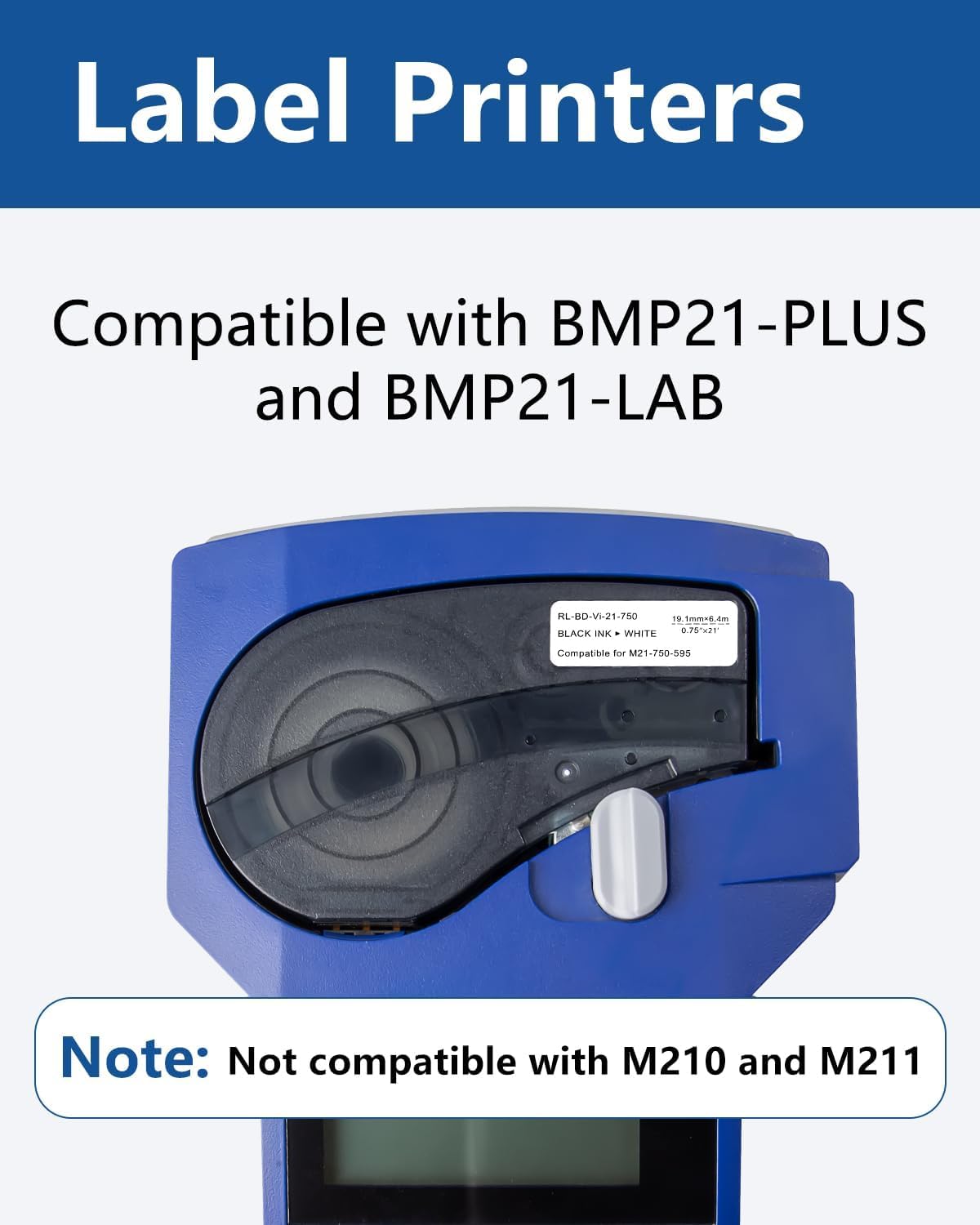 3/4'' Vinyl Label Compatible for M21-750-595-WT Label Cartridge, 0.75" W X 21' L Black on White Tape for Indoor and Outdoor, Lab Equipment Labeling, 3 Pack, NOT Compatible for M210 and M211