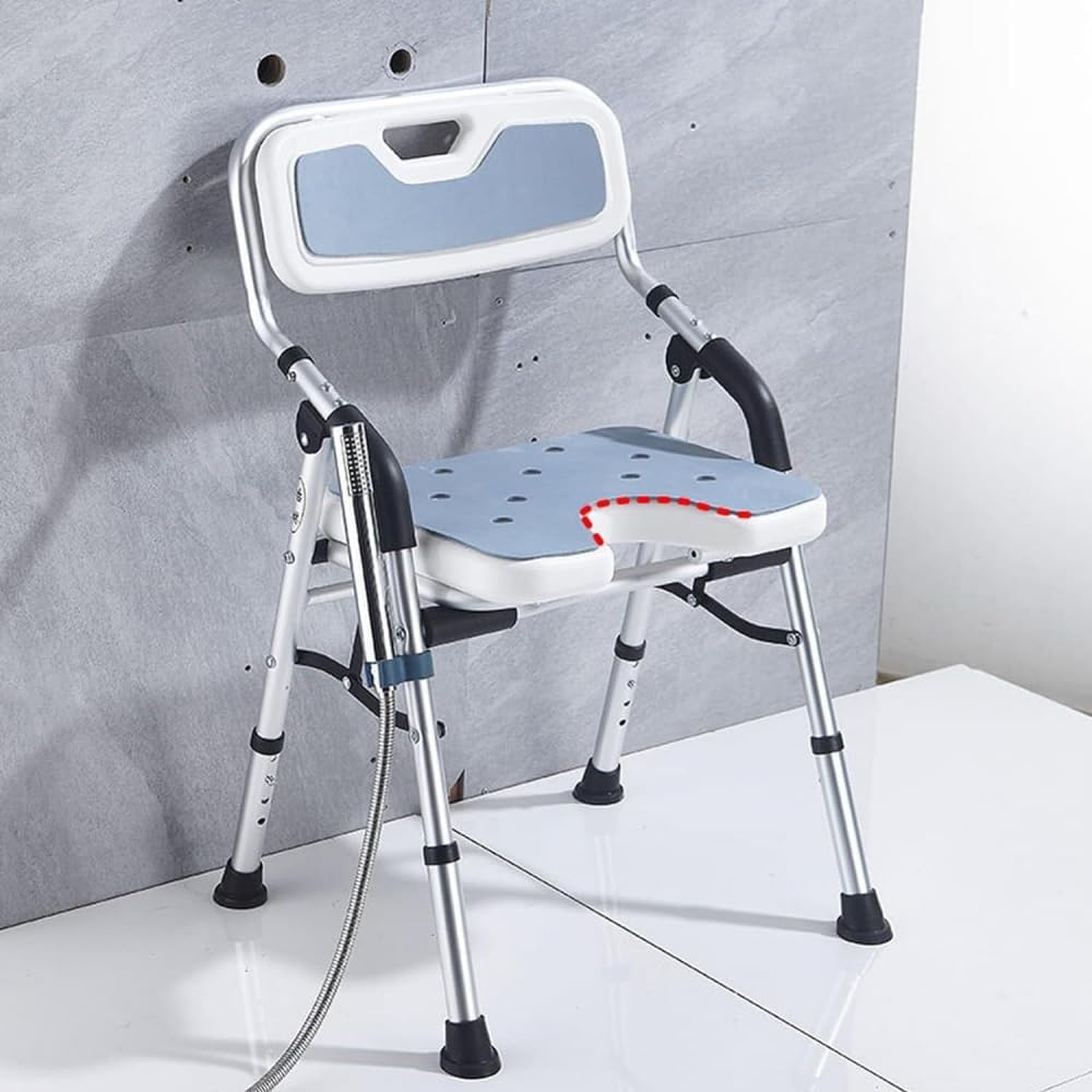 Sedia da doccia con braccioli e schienale rimovibile, sedia da doccia pieghevole antiscivolo con morbidi cuscini in EVA, sedile da doccia regolabile for anziani(E)
