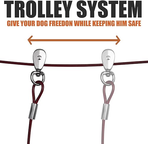 Vista 54 de BV Cable de amarre para perros de 25 pies – Cable resistente para perros de hasta 35 libras – Reflectante y libre de óxido con clips giratorios