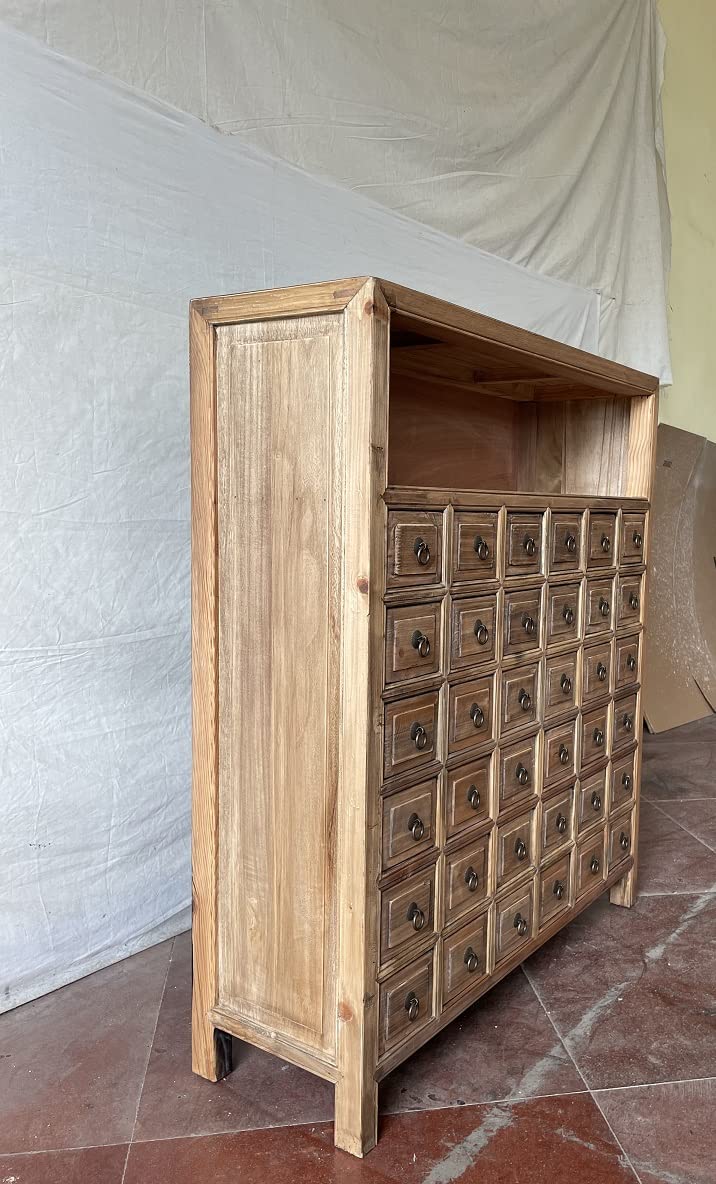 Antiker Apothekerschrank Aktenschrank Büroschrank Apotheke Schrank Sideboard Kommode Kommodenschrank Sideboardschrank mit 36 Schubladen Breite90xHöhe105cm Farbe Natur