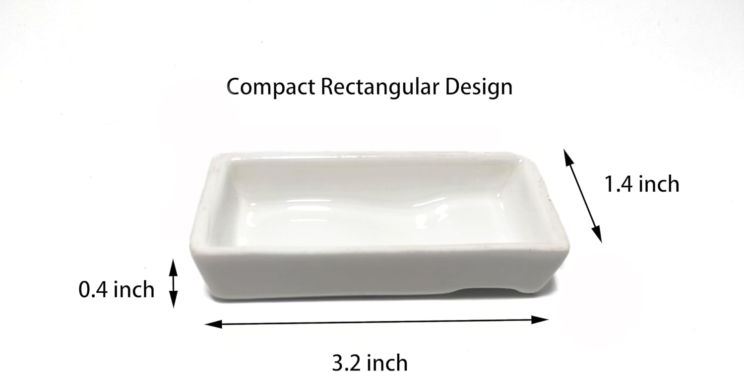 Mini Ceramic Rectangular Plate – Small Serving Dish for Sauces, Condiments, Spices, Sushi Sides & Appetizers – White Porcelain Dipping Tray