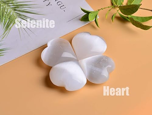 Miniatura 5 de AMOYSTONE Corazones de cristal de selenita, piedras de preocupación y piedras curativas para decoración del hogar, 2 unidades