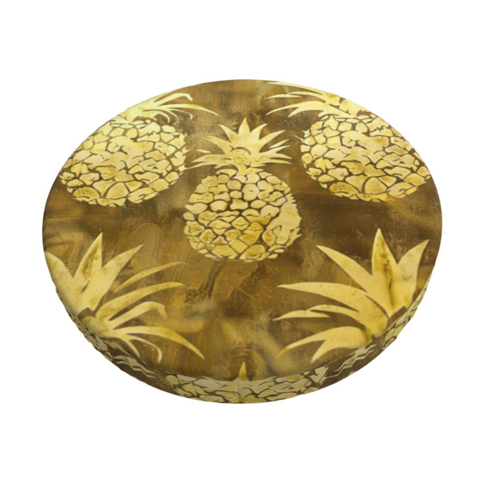 GUCHENP Gold Pineapple Background Print Round Bar Chair Cushion Cover,Washable Chair Protector For Indoor Home Furniture Decor