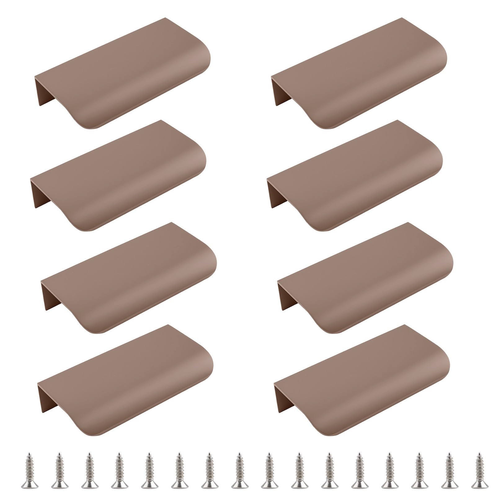 Morobor Brown Finger Edge Pull, 8Pcs Concealed Handles Modern Style Drawer Handle, Curved Aluminum Alloy Invisible Handle For Cabinet Hardware Drawer,80Mm