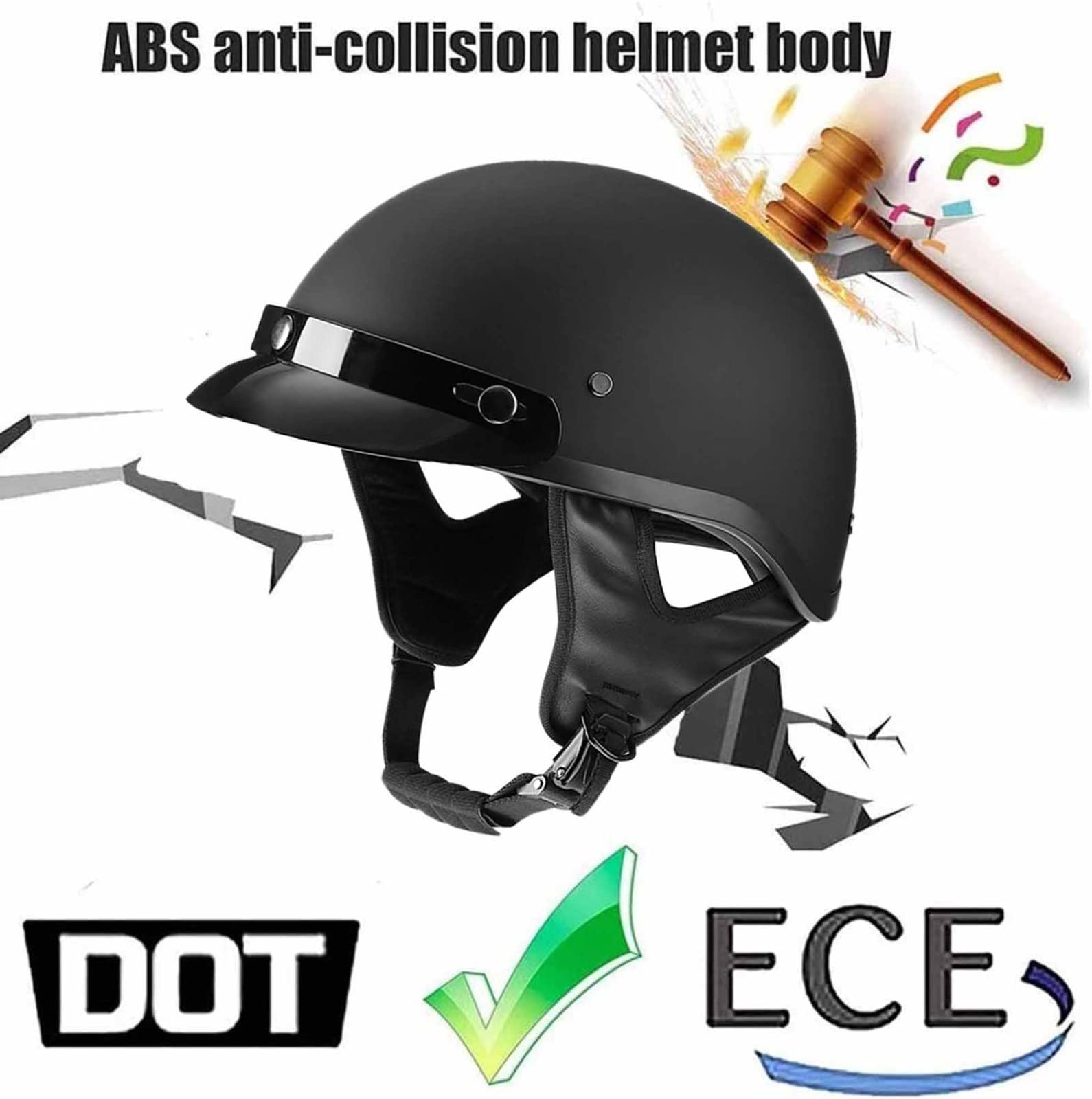 Halbschalenhelm Halbhelme Motorradhelm mit ECE Zugelassen Brain-Cap Retro Halbschale Roller-Helm Scooter-Helm Jet-Helm Mofa-Helm für Erwachsene Herren Damen