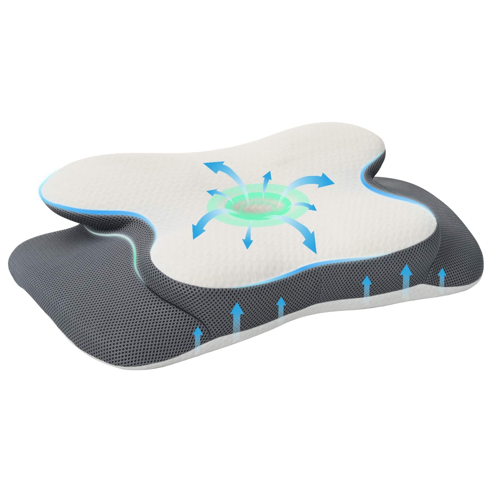 Almohada cervical blanca de espuma viscoelástica 58 x 37,5 x 12 cm, almohada ergonómica con espuma viscoelástica transpirable y funda lavable a máquina para aliviar el dolor de cuello y