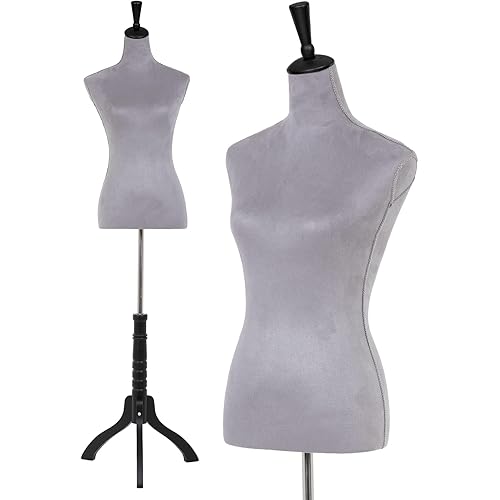 59-67 Inch Female Mannequin, Torso Sewing Mannequin Dress Form Mannequin Body Adjustable Dress Mannequin with Stand Wood Base for Sewing Counter Window Display (Grey)