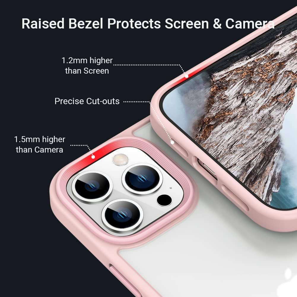 yootech Shockproof Compatible with iPhone 13 Pro Max Case 6.7 inch DIY Button Colors, Translucent Matte Hard PC Back & Soft Silicone Edges Slim Phone Case (Middlenton Pink)