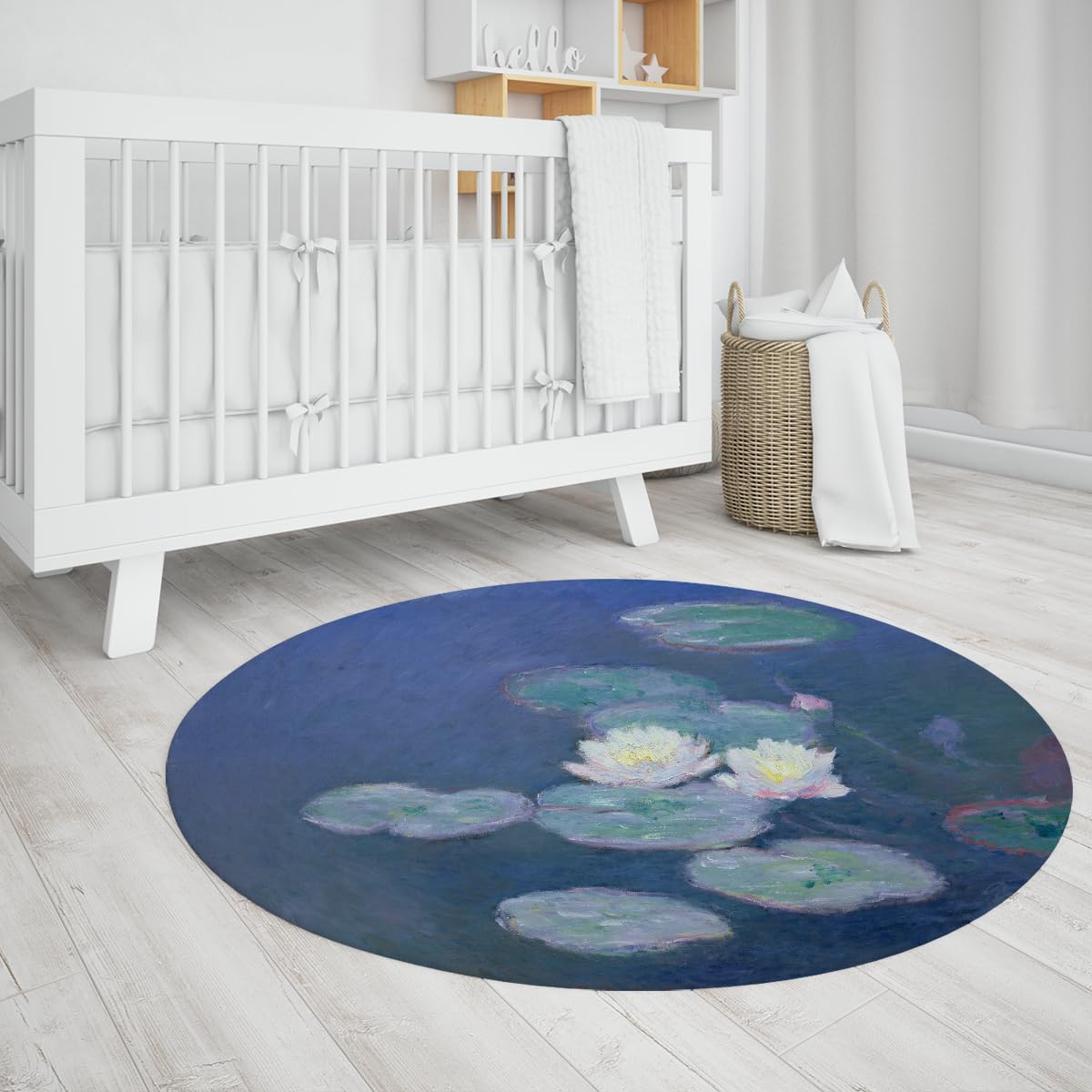 impressionnisme Grands Tapis Ronds 100cm Impression de nénuphar Lavable Tapis Mince antidérapant pour Salle de Classe Bambin Chambre d’Enfant décors Tapis