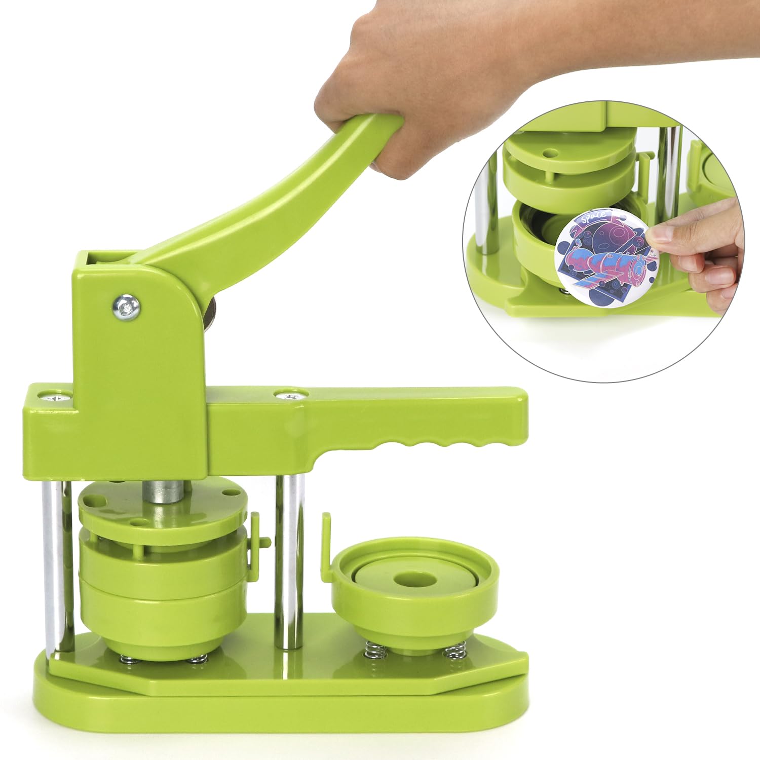 QWORK® Zestaw do robienia odznak, maszyna do odznak z materiałami do 100 szt. odznak z agrafką 58 mm, wymienna forma i okrągły nóż do papieru