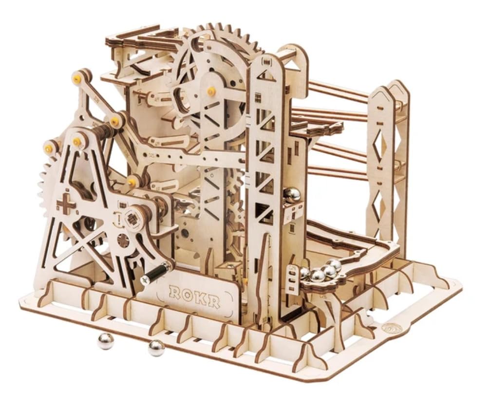 Robotime Marble Roller Coaster Clockwork Mechanical 3D Puzzle Game Woodcraft Construction Kit Adult Craft Set Puzzle Present (Lift Coaster)