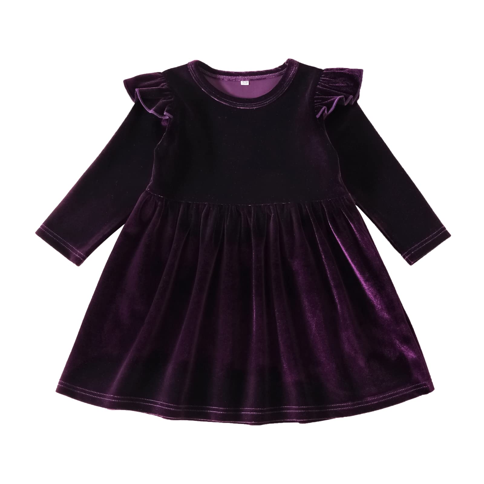 Vestito da ballo per bambini, per bambine, per Natale, principessa, linea A, con volant, a maniche lunghe, in velluto, per autunno, inverno, per feste in tinta unita, per compleanno, per le vacanze,