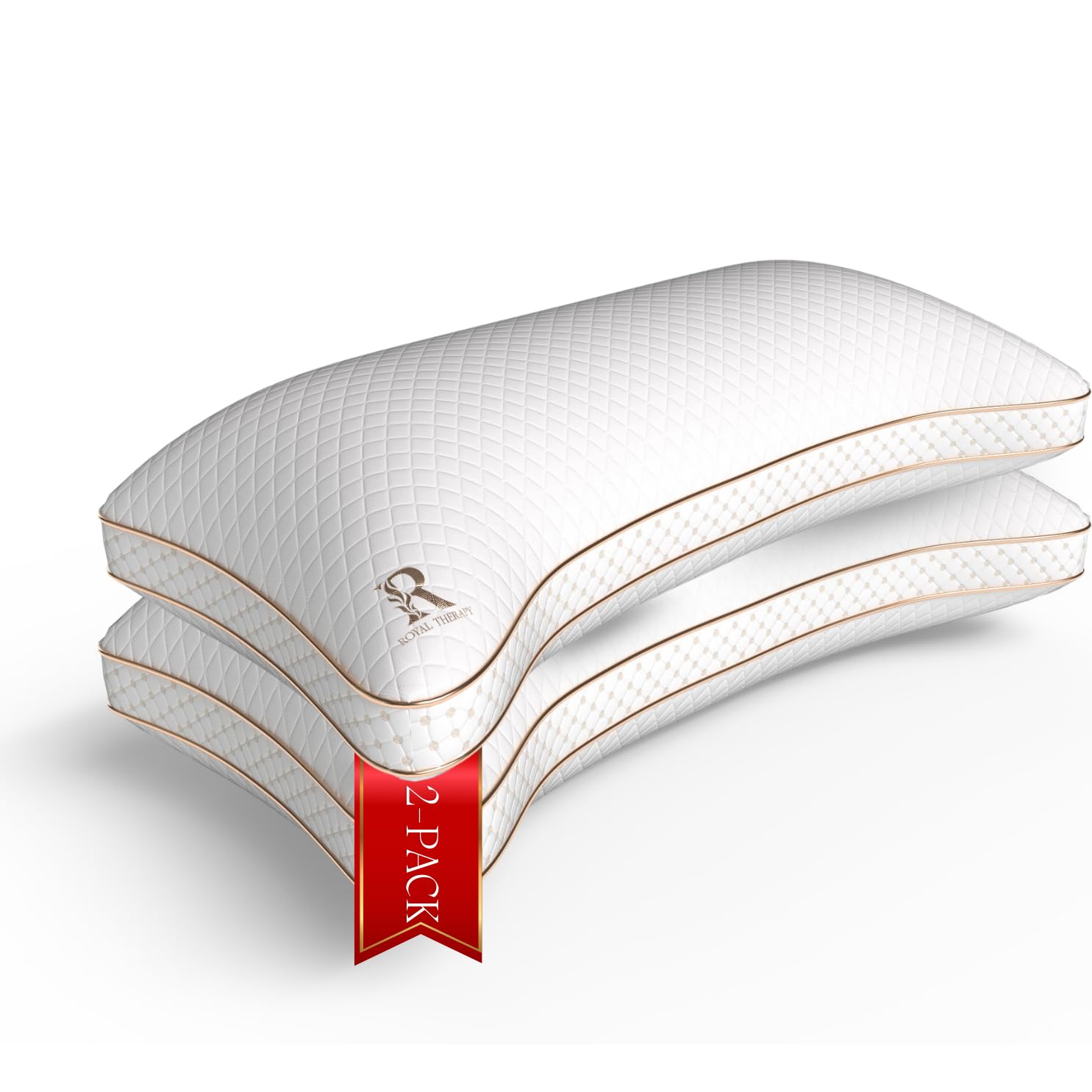 Royal Therapy Queen 2-Pack Memory Foam Pillow, Adjustable Shredded Odor-Free Cut-Out Bed Pillow for Neck &amp; Shoulder Pain Relief, Breathable Support for Back, Stomach, Side Sleepers, BioForm