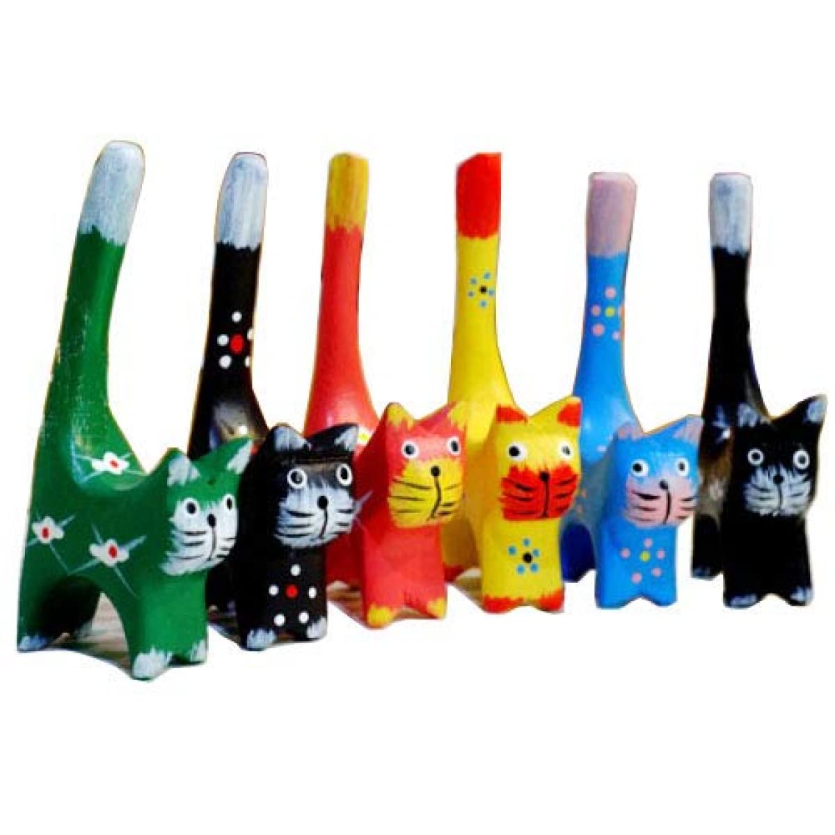 Amazon.co.jp: 6個セット 長い尻尾の猫の置物 装飾的な彫刻が施された 
