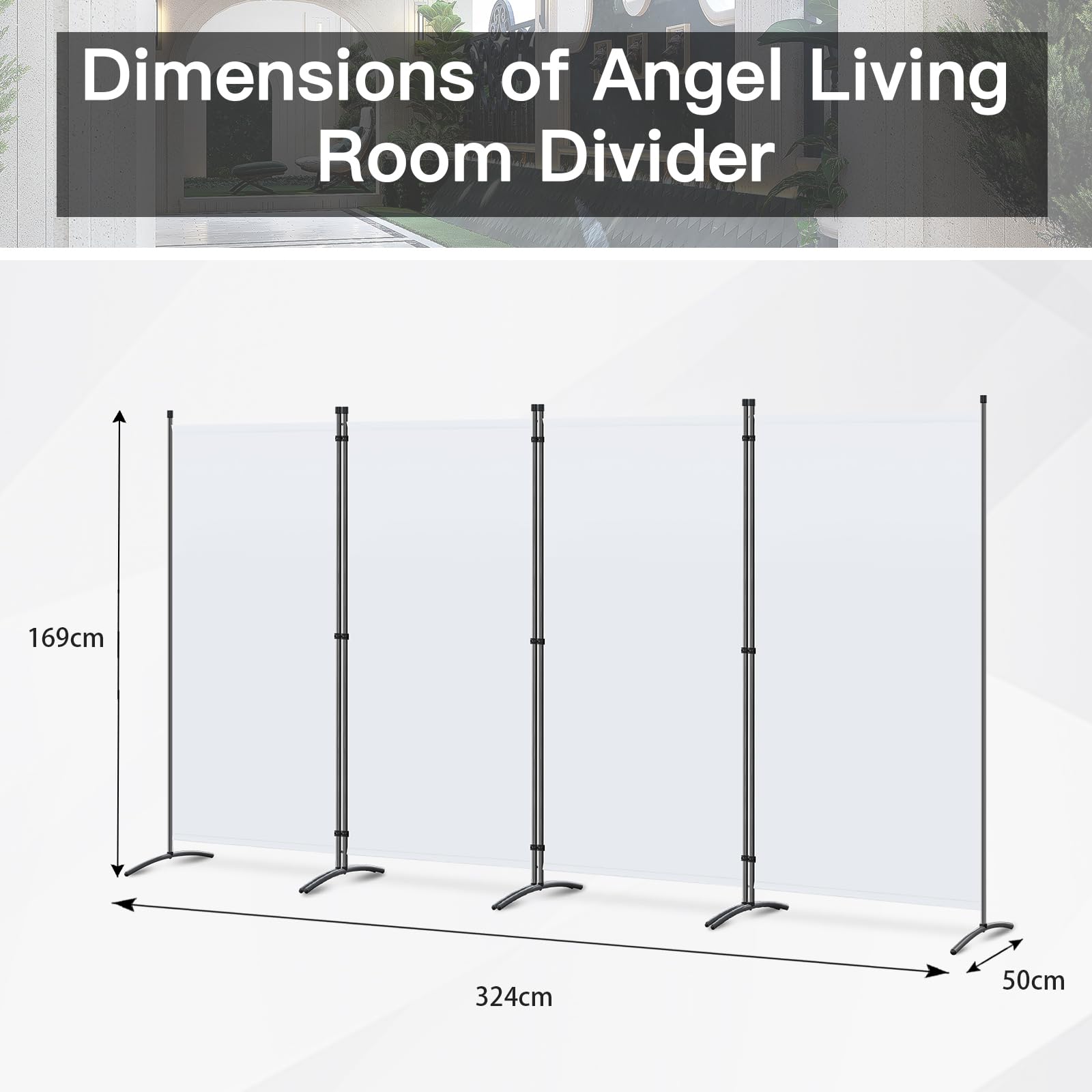 Angel Living Grande Paraventi a 4 Pannelli, Elegante Decorazione, Divisorio Pieghevole, Divisorio, 333X170 cm (Bianca)