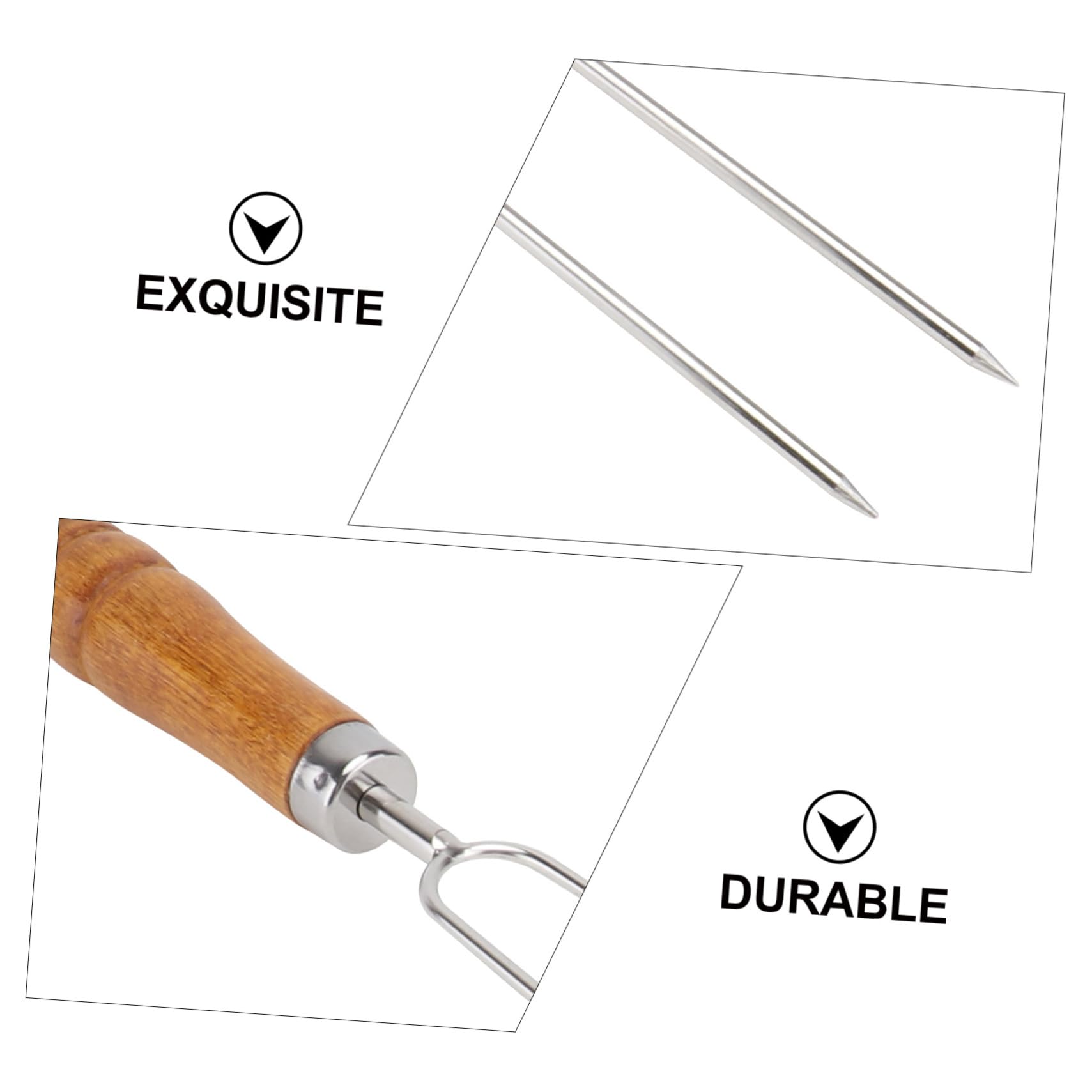 6 Piezas Pinchos para Barbacoa Acero Inoxidable con Doble Mango Madera Utensilios para Asar Carne y Vegetales Exteriores sin Reutilizables