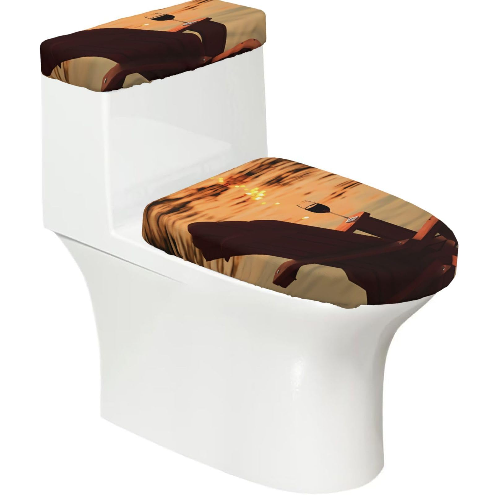 Mrowyc Black Chair And Wine At Sunset Lake Printed Toilet Seat Set - Set Of 2 - Universal Toilet Seat Cover - Housewarming Birthday Christmas Gift