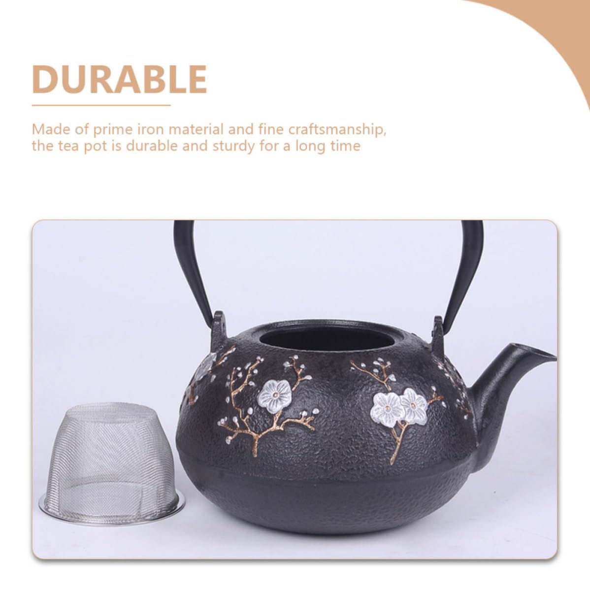 Tetera de Hierro Fundido Negra Infusor, Fácil de Limpiar, Adecuado para Uso en Casa, Diseño Resistente y Tradicional para Preparar Té
