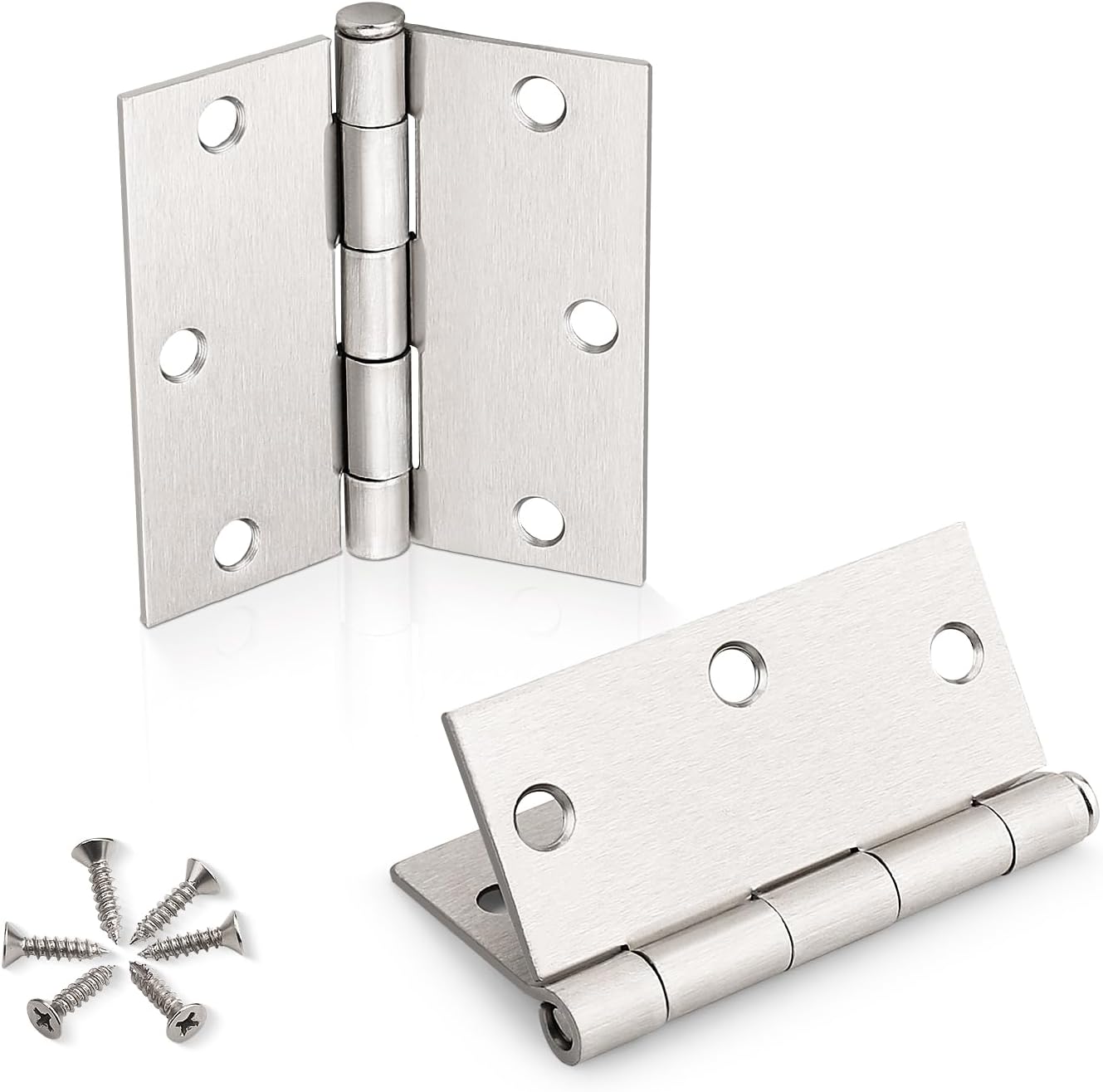 KNOBWELL 18 Pack 3.5 in Door Hinges Satin Nickel with Square Corners, 3-1/2" Heavy Duty Brushed Nickel Bifold Iron Door Hinges for Interior&Exterior Doors 18 Satin Nickel