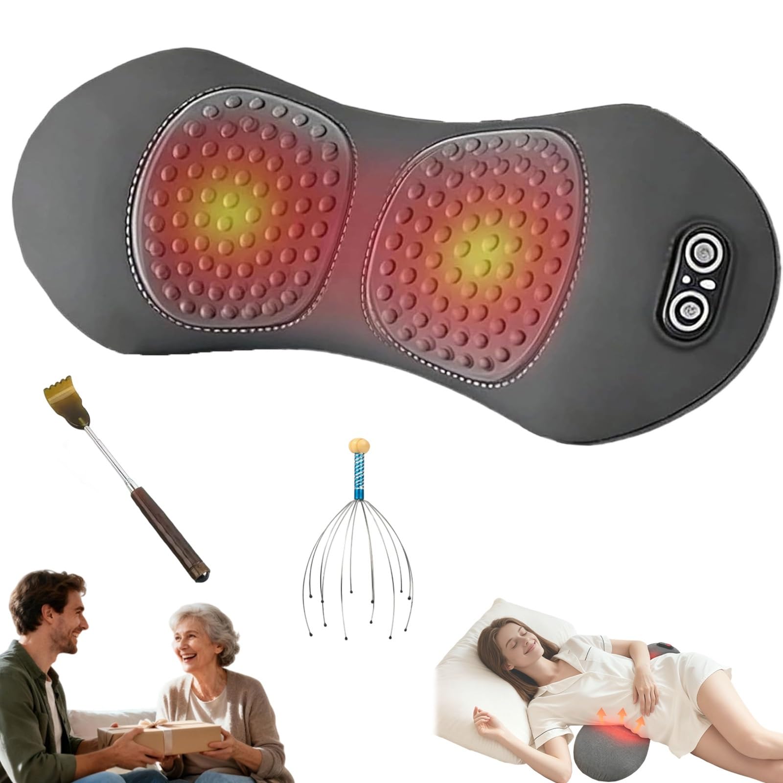 Vertacura Rückenmassagegerät, 3-Zonen Ergoflow Tiefenmassagegerät mit Wärme, Vibration & Traktion, Elektrisches Massagegerät für Nacken, Schultern & Unteren Rücken(A,Batterie)