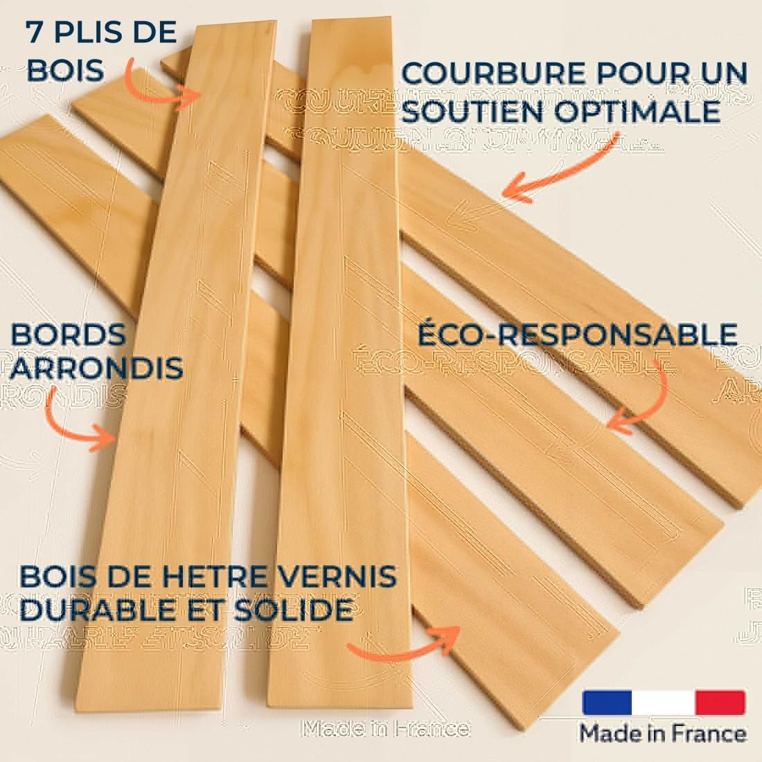 SCM Créations Latte 56 cm 560mm Largeur 53mm épaisseur 8mm Bois hêtre Durable | Sommier lit canapé clic clac bz | 7 Plis Rechange Renfort résistant Soutien Matelas