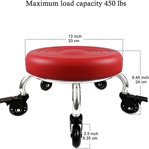 Miniatura 8 de Vapaa taide Taburetes rodantes con ruedas, resistente, 350 libras, impermeable, de piel sintética, asiento de rodillo de alta capacidad de peso y