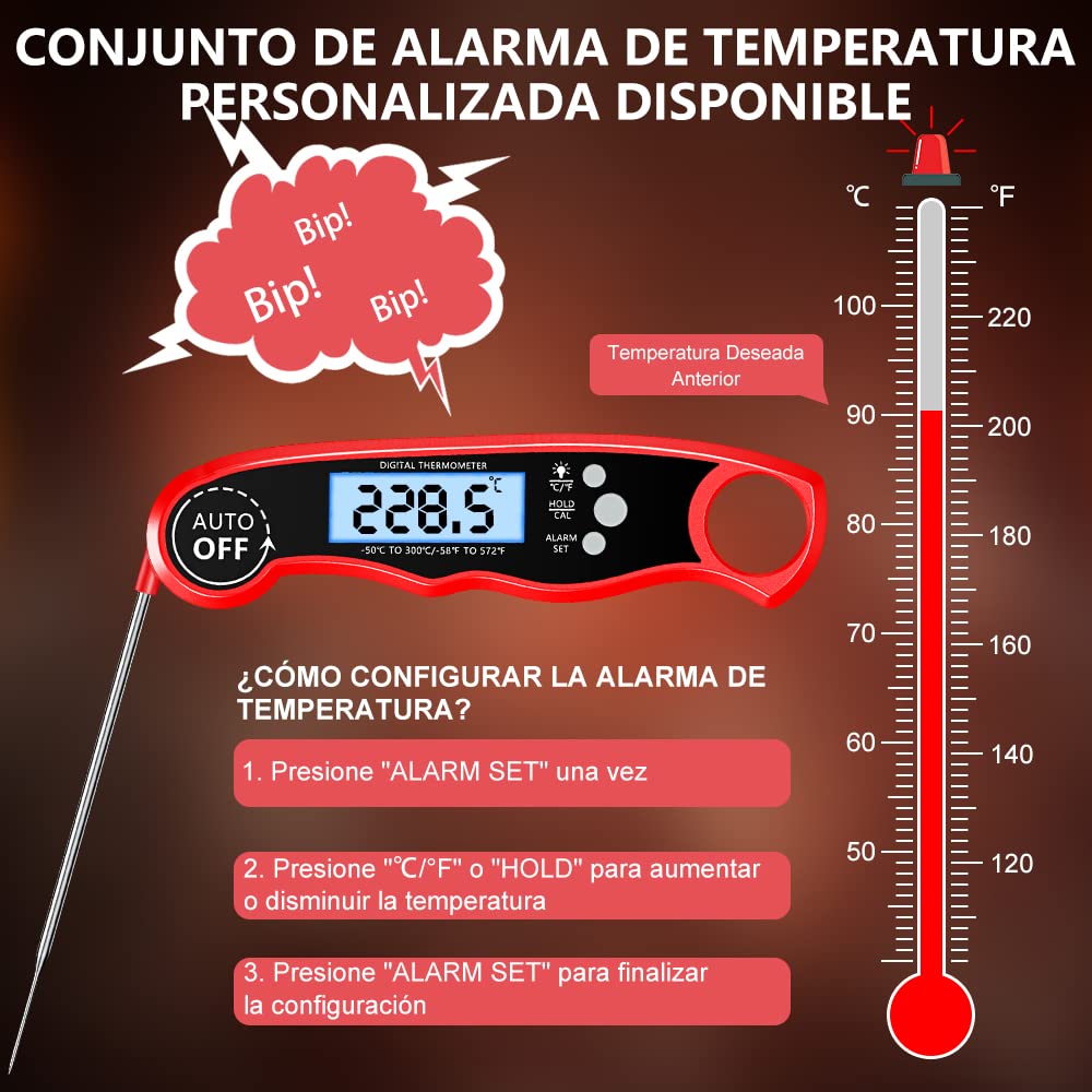 CIRYCASE Termometro Cocina, Termometro Horno Digital de Lectura Rápida & Precisa con 102cm Sonda de Alambre, Calibration & Pantalla LCD, Termometro Barbacoa para Carne, BBQ, Comida, Horno, Liquidos — view 6
