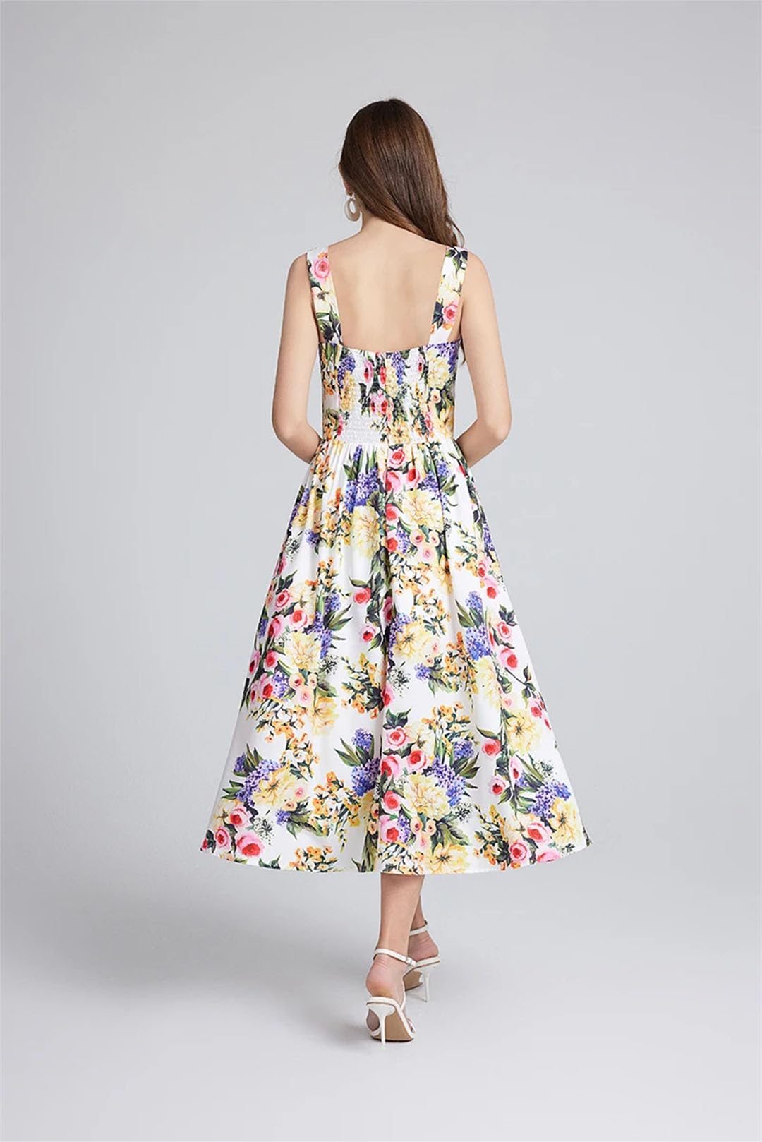 LNNSHX Mujer Verano Estampado Floral Vacaciones Midi Vestido Largo Correas Elástico Sin Espalda